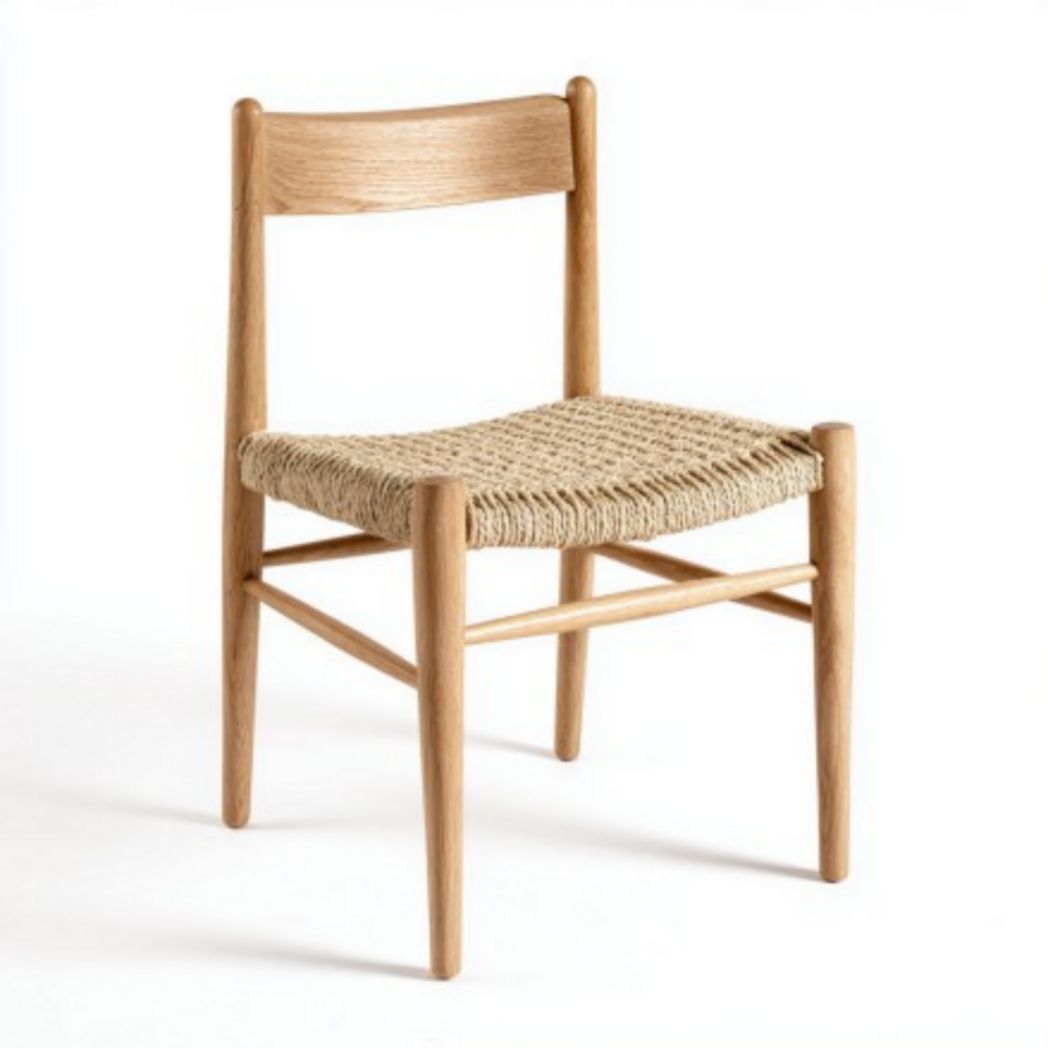 Stoel van eikenhout voor de eetkamer met een gevlochten zitting - 45 x 45 x 80